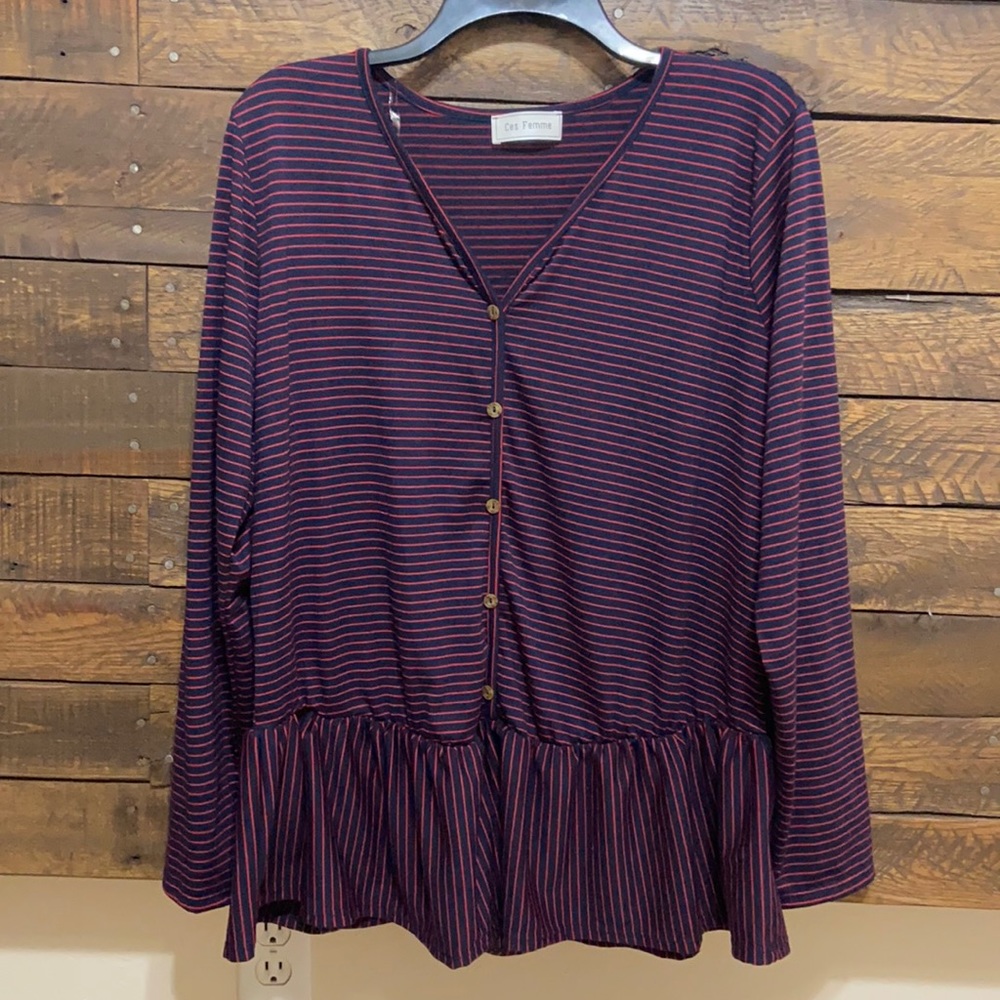 Red and Blue Stripped Peplum NYOT